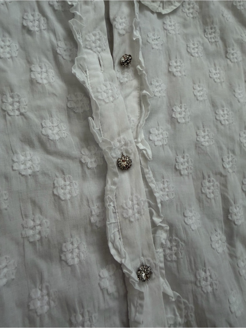 Zara White Swiss Dot Puff Sleeve Ruffle Crop Blouse Top Medium - Picture 3 of 9